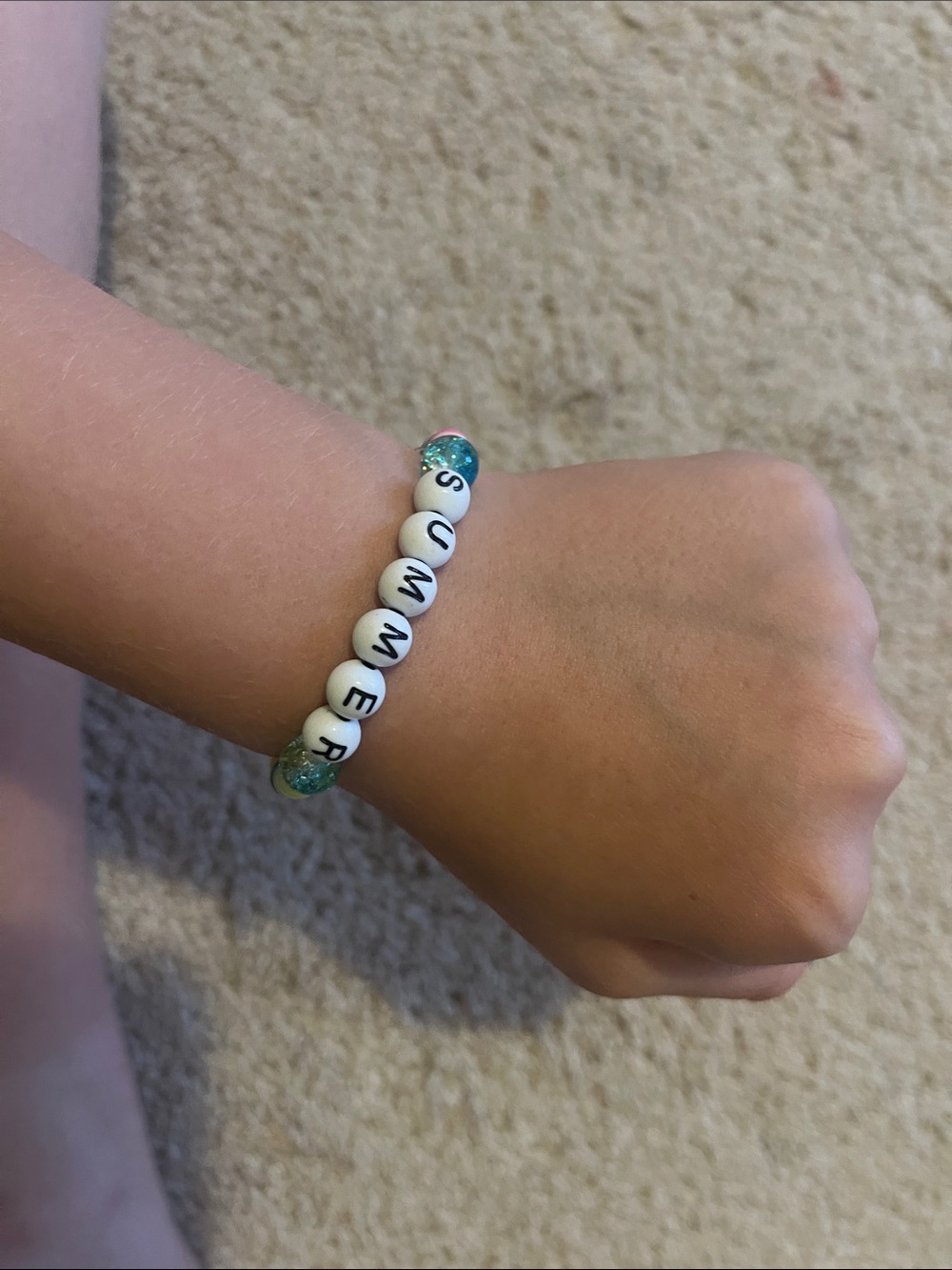 Custom White Bead Bracelet with Aqua Accent Beads